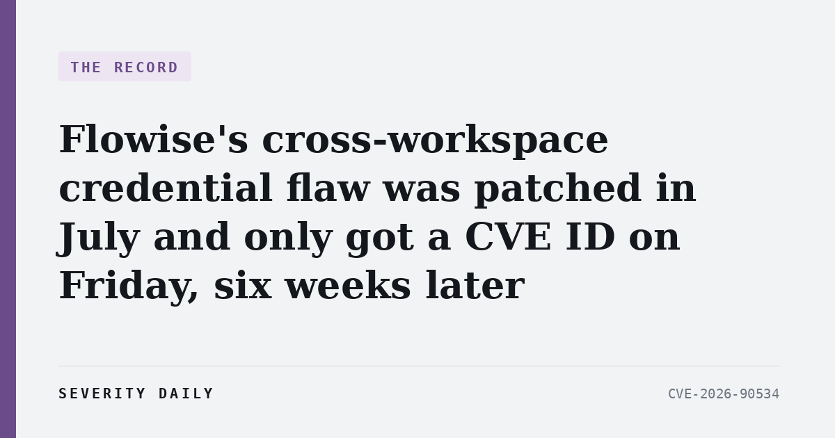THE RECORD — Flowise's cross-workspace credential flaw was patched in July and only got a CVE ID on Friday, six weeks later