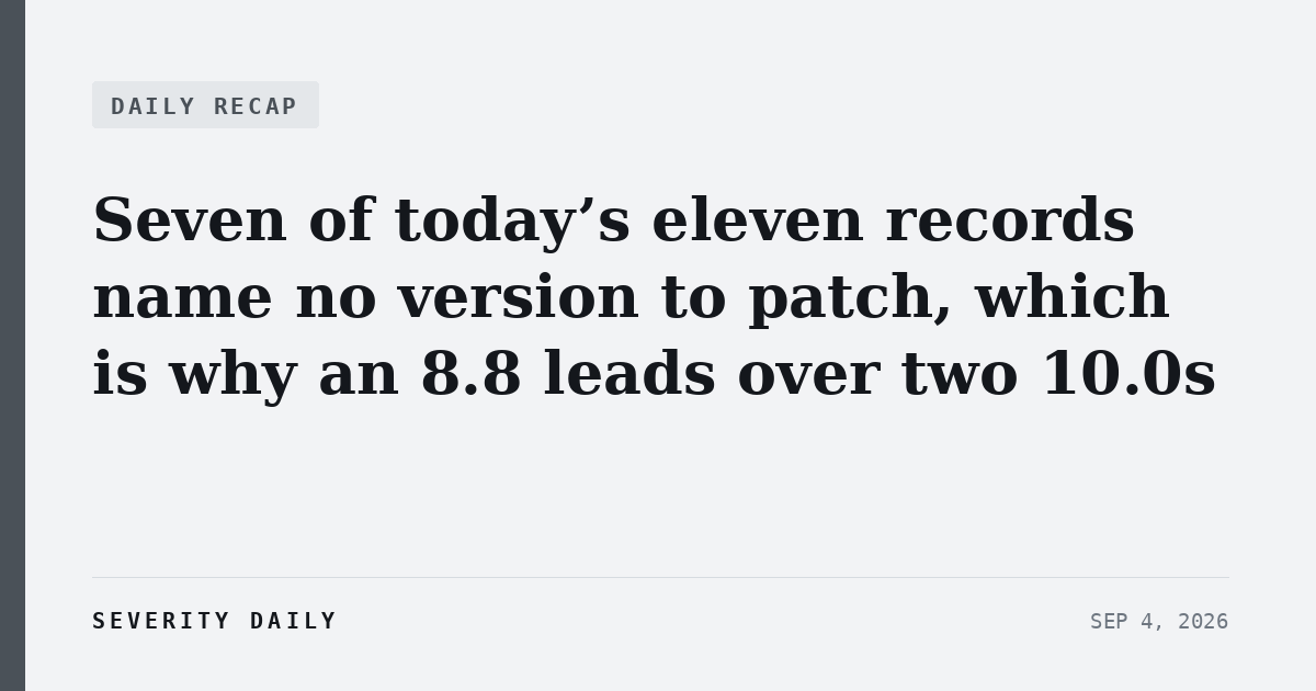 DAILY RECAP — Seven of today’s eleven records name no version to patch, which is why an 8.8 leads over two 10.0s